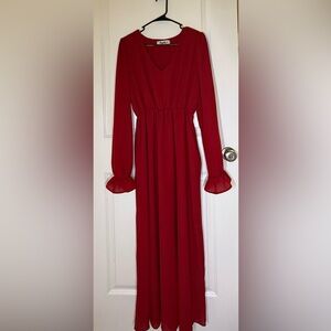 Elegant Red Long Sleeve Dress